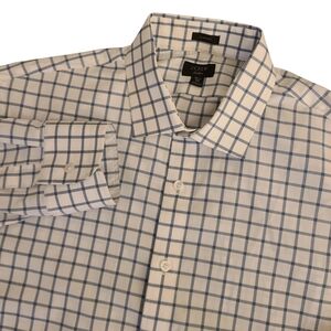 JCrew Ludlow Men's 16.5/35 White & Blue Plaid Long Sleeve Button Up Shirt